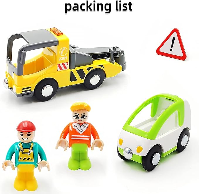 Wooden Train Cars Track Accessories Set - Small Vehicles Magnetic Trailer Truck - Fit for Wooden Train Track - Railway for Boys and Girls