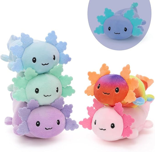 Tezituor 5 Pack Glow in The Dark Axolotl Plush Toys, 6 Inch Mini Stuffed Axolotl with Luminous Fins and Tails, Soft Cute Salamander Plush Set for Kids, Party Favors, Birthday Gifts, Classroom Prizes