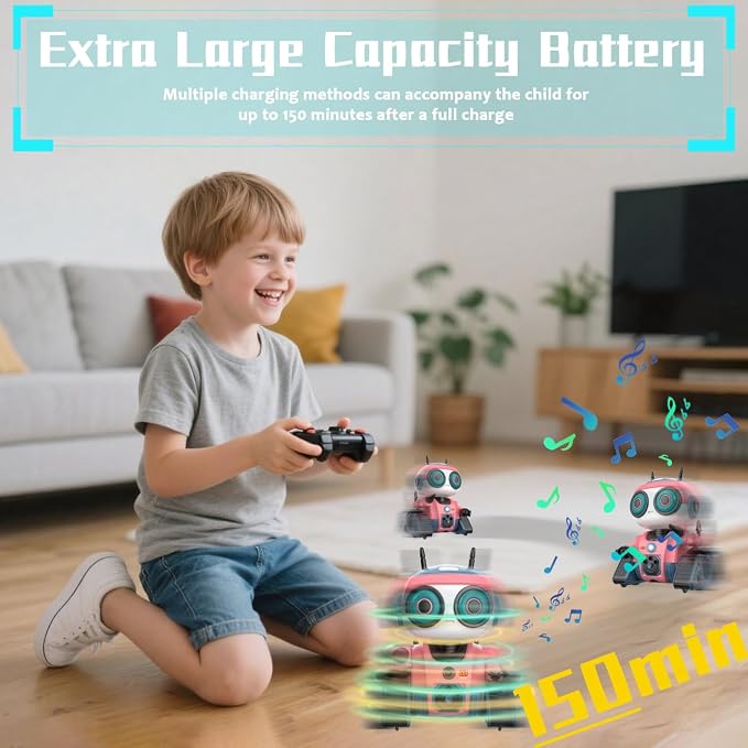 BYTEWAR Robot Toys for Boys Girls, Rechargeable RC Robot with Intelligent Programming Function, Gesture Sensing,Auto-Demonstration, Gift for Kids Age 3+(Pink)
