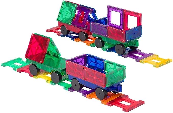 Playmags Magnetic Car Set (2 Pieces) – Strong Magnet Car Bases for Magnetic Tiles, STEM Building Toy Accessories for Kids, Compatible with Magnetic Blocks, Durable Wheels, Creative Play Add-On