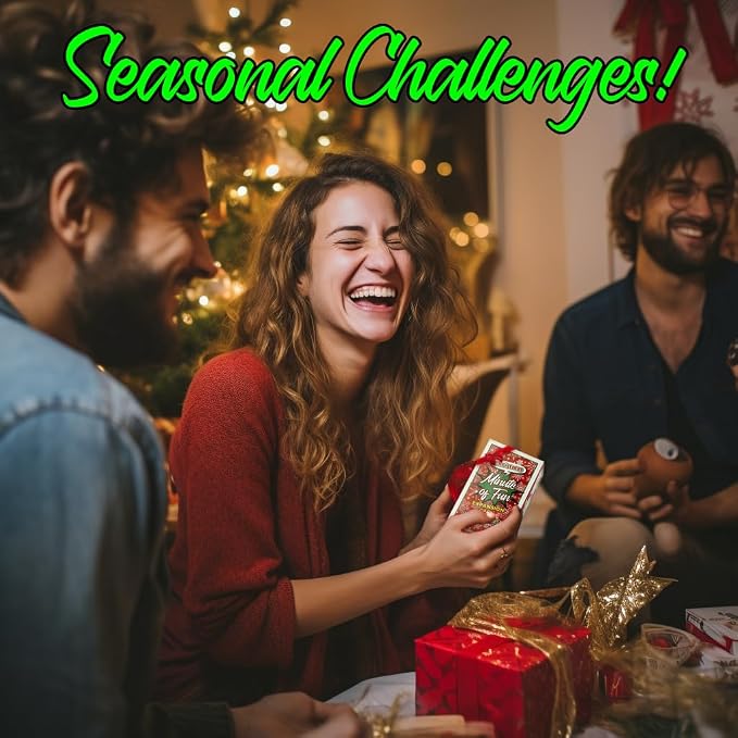 Funwares Christmas Special Edition, 218 Minute of Fun Games - Minute to Win It Family Party & Travel for Kids & Adults, 2-12 Players! Play with Everyday Household Items.