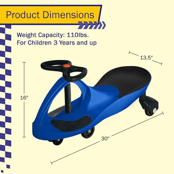 Wiggle Car - Ride on Toy for Ages 3 and Up - Toddler Ride on Toys with no Batteries, Gears, or Pedals Just Twist, Wiggle, and Go by Lil’ Rider (Blue and Black)