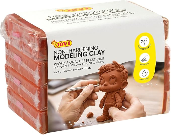 Jovi - Non-Hardening Pre-Sculpt Clay, 3 Pounds Total, 4 Non-Hardening Bars, 0.77 lb Each, Professional Arts and Crafts Non-Toxic and Gluten Free plasticine (Brown)