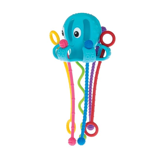 Nuby Silicone Octopus Sensory Toy with Bright Colored Silicone Textured Cords for Tactile Development, 18+ Months