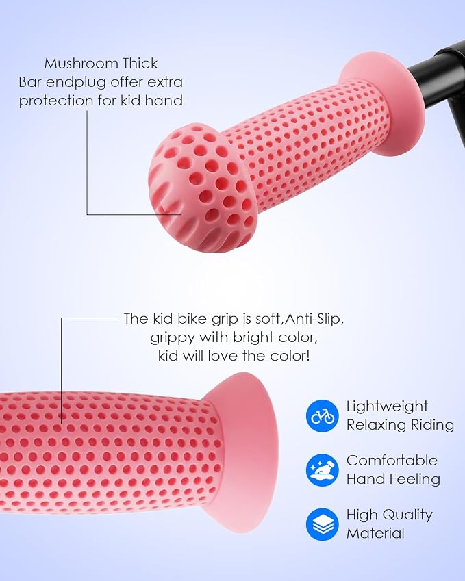 100mm Kids Bike Grips - Bicycle Handlebar Grips with Mushroom Pattern for Kick Scooters, Balance Bikes, and Bikes