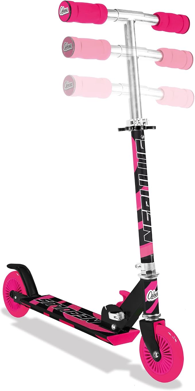 Ozbozz Nebulus Adjustable Scooter: Pink & Black - Kids Two Wheel Scooter, Foam Handle Grip, Adjustable Handle Height