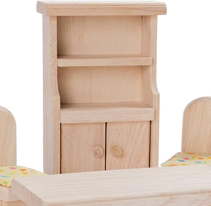 PlanToys® Dining Room Classic Set | Montessori Small World and Family Role Play | Eco Friendly Wooden Dining Room Furniture for Imaginative Play
