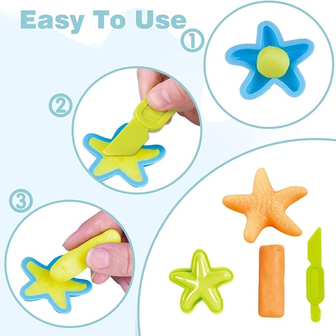 Unleash Creativity with 8 Unique 0cean Molds Dough Toys Whit 5 Bright Color Dough.Ideal as a Gift for Kids Aged 3-4-8 Years