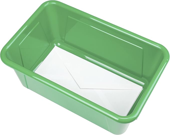 Storex Small Cubby Bins – Plastic Storage Containers for Classroom with Non-Snap Lid, 12.2 x 7.8 x 5.1 inches, Green, 5-Pack (62409A05C)