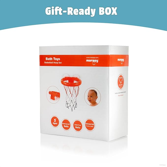 MARPPY Bath Toys - Bathtub Basketball Hoop for Toddlers | Bath Toys for Kids with 4 Mold-Free Balls & Strong Suction Cup Basketball Hoop | Shower Toys and Fun Toddler Bath Toys for Boys or Girls