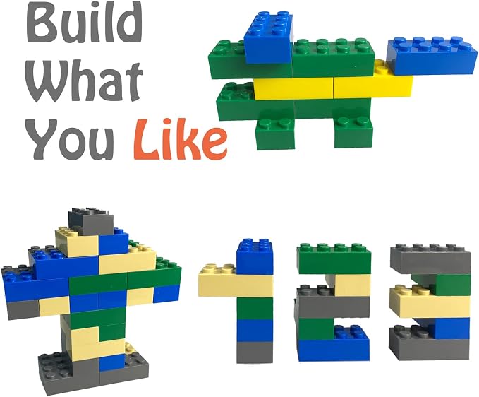 HUIZDQ 200 Piece Classic Small Building Bricks, 2x4 Building Blocks STEM Creative Building Toys, Blue, Gray, Green, Sand(Small Bricks, 1.25x0.62x0.47 in)