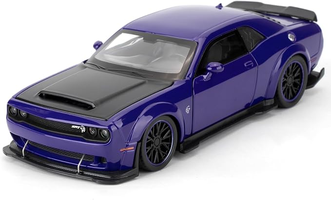 WAKAKAC Toy Cars 1:32 Compatible for Dodge Challenger SRT Hellcat Model Cars, Pull Back Die-cast Vehicles, Collectible Cars with Sounds＆Lights for Kids Boys Girls and Adults, Gift Purple