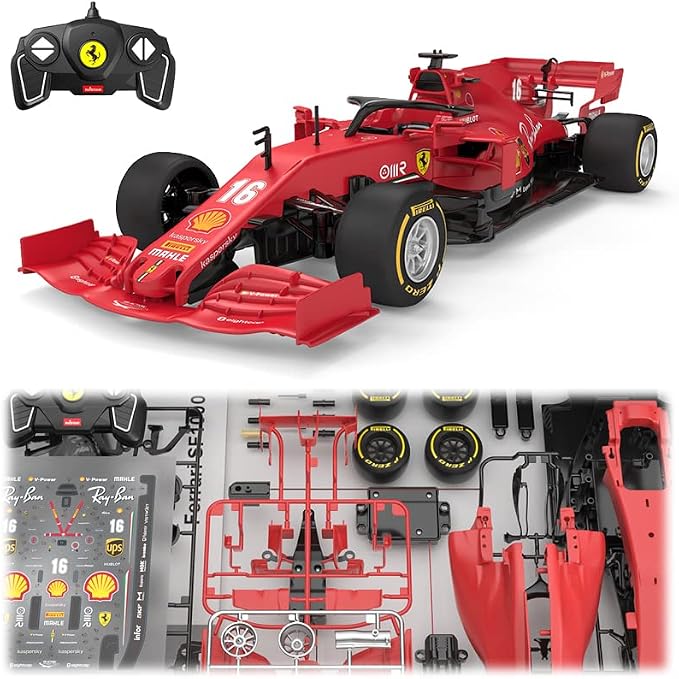 RASTAR Build Your Own RC Car Ferrari SF1000 F1 Kit with Remote & DIY Decals | Officially Licensed, Ideal Gift, 65PCs 1/16 Scale Formula 1 Model Car Building Kit for Play & Display, 97000