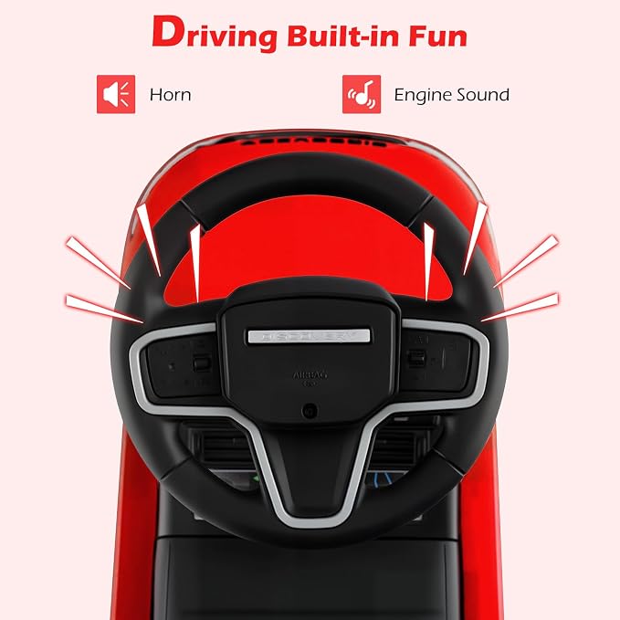 Licensed Push Car for Toddlers by INFANS, 3 in 1 Sliding Walking Car with Push Handle, Horn, Music, Underneath Storage, Foot-to-Floor Ride on Toys for Boys Girls (Red)
