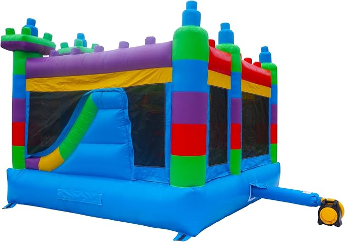 Semi Commercial Bounce House for Kids,Built-in Slide,for Outdoor Party (Building Block Ver1 Without Blower)