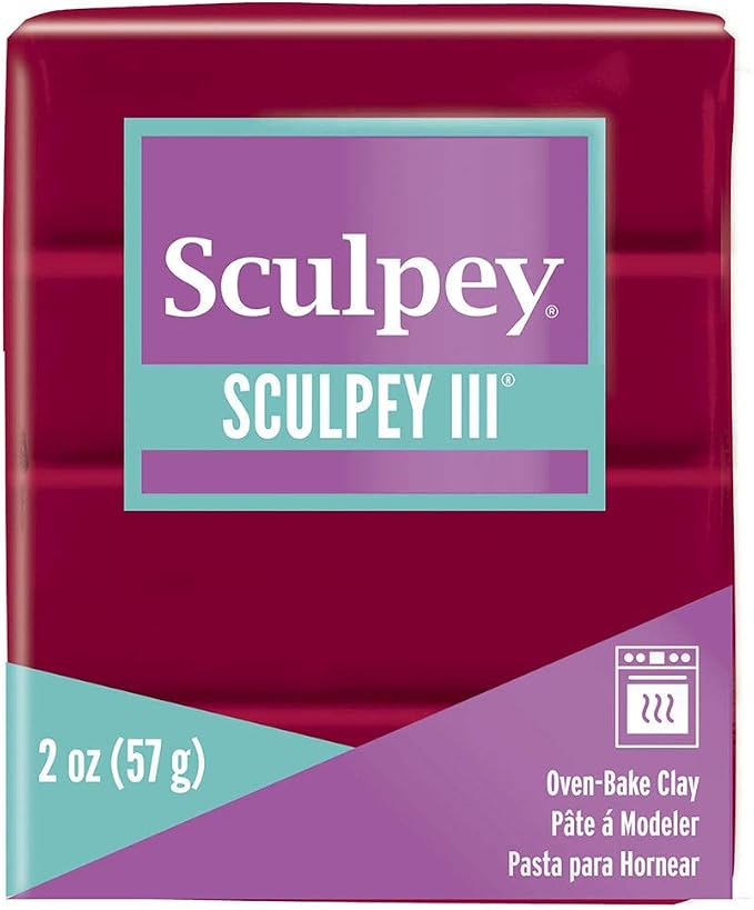Sculpey III Polymer Oven-Bake Clay, Red, Non Toxic, 2 oz. bar, Great for modeling, sculpting, holiday, DIY, mixed media and school projects.Great for kids & beginners!