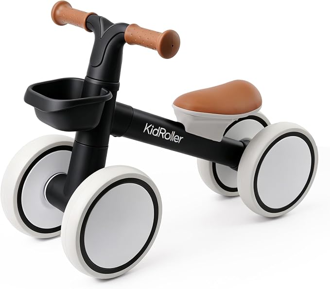 Kid's Balance Bikes for 1 Year Old Boys and Girls, 12-24 Months Toddler Ride-on with Adjustable Seat and a Front Basket, First Birthday Gifts Black