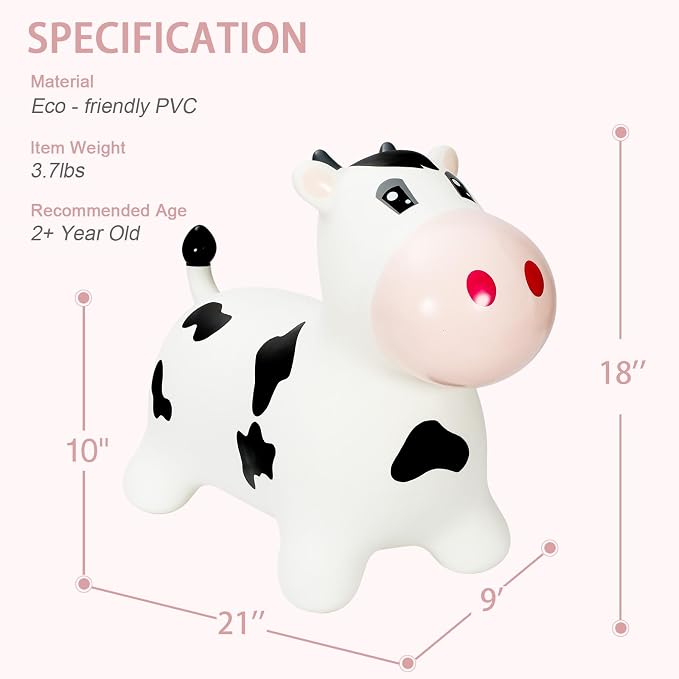 INPANY Bouncy Horse, Cow Hopper Toys, Toddler Bouncing Farm Animal, Inflatable Ride on Rubber Bouncer, Outdoor Indoor Birthday Gift for 2 3 4 Yr Boy Girl
