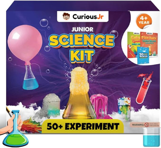 Junior Science Kit for Kids Ages 4-8, 50+ STEM Experiment Kit with Color Mixing, Fizzy Reactions & Surprise Activity, Educational DIY Science Toy, Learning Gift for Boys & Girls
