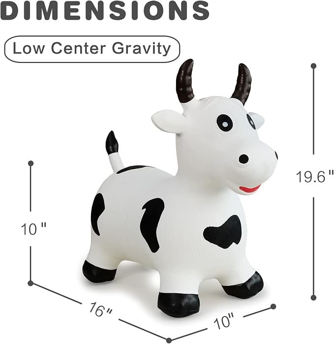 HotMax Bouncy Cow Hopping Horse Toys, Inflatable Bouncing Animal Hopper for Toddlers or Kids, Ride on Jumping Farm Toys for Boy or Girl Birthday Gift 2 3 4 Year Old (White Cow)