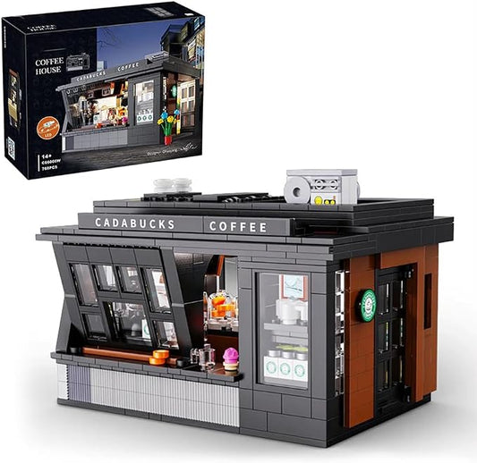 Coffee House Building Blocks Set with Lights, Detailed Street View Architecture Model, Café Interior & Accessories, Gift for Teens Adults 14+(768pcs)