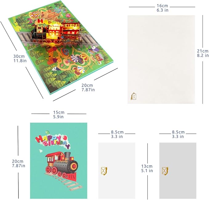 Musical Train Birthday Cards, 3D Lights and Music Happy Birthday Card, Pop Up Birthday Card, Funny Train Birthday Gift, for Son Daughter Boys Girls Nephews Nieces Friends.