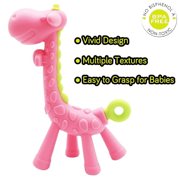 Medical-Grade Teething Toys for Babies 0-6 6-12 12-18 Months - with Adorable Baby Teethers & Baby Fruit Feeders - Soft Textures for Infant and Toddlers (Pink)