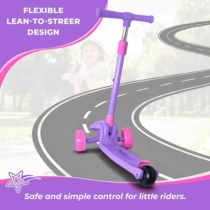 Nattork Kids Scooter for Girls Boys with Light Up Wheels, 3 Adjustable Height Handlebars, Lean-to-Steer Technology, Widen Anti-Slip Deck, 3 Wheel Scooter for kid ages 3-8, Support Riders Up to 110 LBS