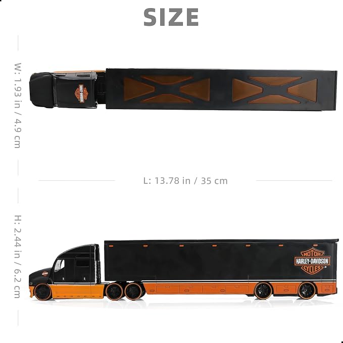 Semi Truck Toy with Trailer, 1/64 Scale Alloy Metal Diecast Heavy Semi Truck Trailer Head Toy Model, MAx Diecast Tow Traktor Gift for Boy Adult Model Car Collector -OrangeBlack