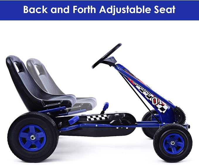 Costzon Go Kart for Kids, 4 Wheel Off-Road Pedal Go Cart w/Adjustable Seat, Steering Wheel, 2 Safety Brakes, EVA Tires, Ride-On Toys, Outdoor Racer Pedal Car (Blue, 40" L x 24''W x 24.5''H)
