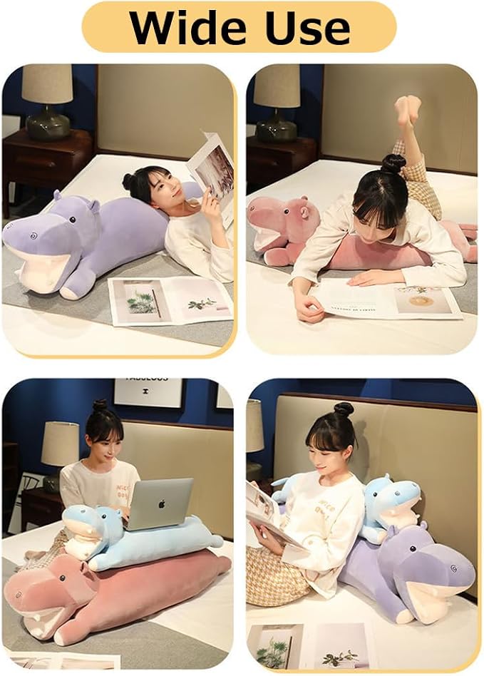Long Hippo Stuffed Animal Body Pillow Hippo Plush Throw Pillow Toy Soft Weighted Hippos Plush Stuffed Gift for Kids Grilfriend
