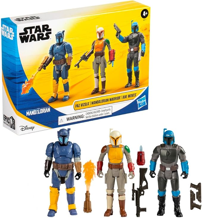 STAR WARS Epic Hero Series Unite The Clans Pack, Paz Vizsla, Mandalorian Warrior, Axe Woves 4-Inch Action Figures, Toys for 4 Year Old Boys & Girls (Amazon Exclusive)