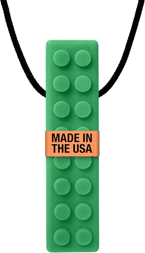 ARK Brick Stick, Chew Necklace for Sensory Kids and Adults, Oral and Hand Fidget for Autism, ADHD, SPD, Anxiety, Medical-Grade Textured Chew Necklace, XXT, Very Firm, Forest Green