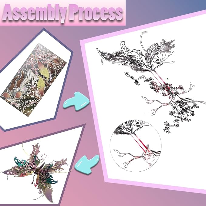 3D Metal Puzzles for Adults,Butterfly Model Building Kits,Cute Insect Design,Brain Teaser Puzzle,DIY Mechanical Assembly Kit Creative Ornament Suitable for Home Decor Art Craft (Pink)