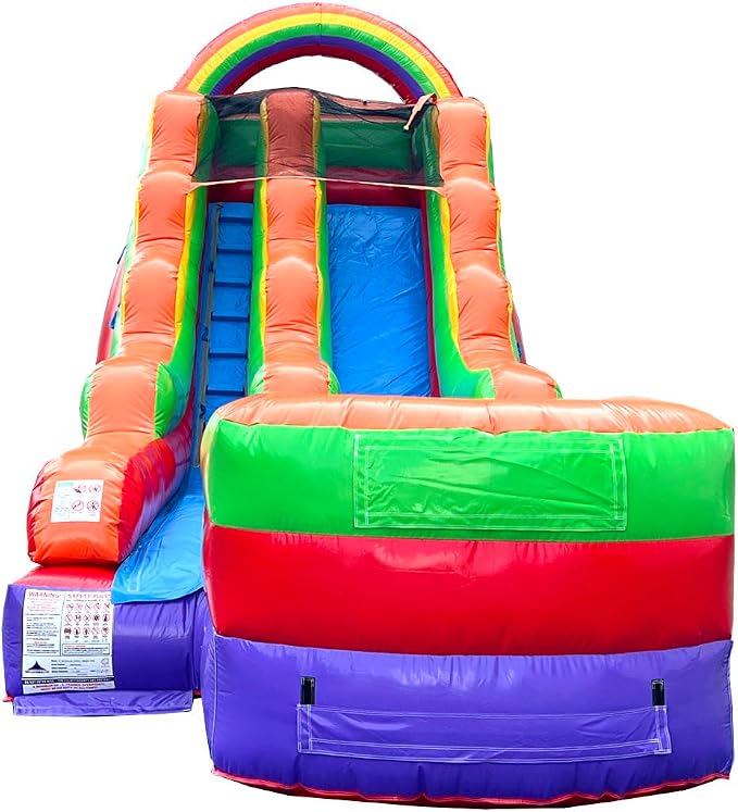 TentandTable Inflatable Water Slide for Kids and Adults, 15 FT Commercial Grade Giant Wet Dry Blow Up, Outdoor Backyard Water Fun, Includes Electric Air Blower, 27' L x 9' W x 15' H, Rainbow