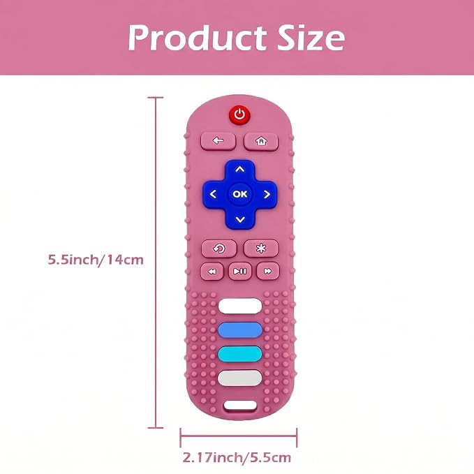 Baby Teething Toys-TV Remote Control Shape Silicone Infants Teething Toys for Babies 0-18 Months,BPA-Free (Pink)