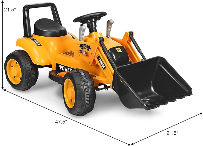 Costzon Ride on Car, Excavator Toy w/Front Loader, Horn, Forward/Backward, Controllable Digging Bucket, Digger, 6V Battery Powered Electric Vehicle Construction Tractor, Electric Car for Kids