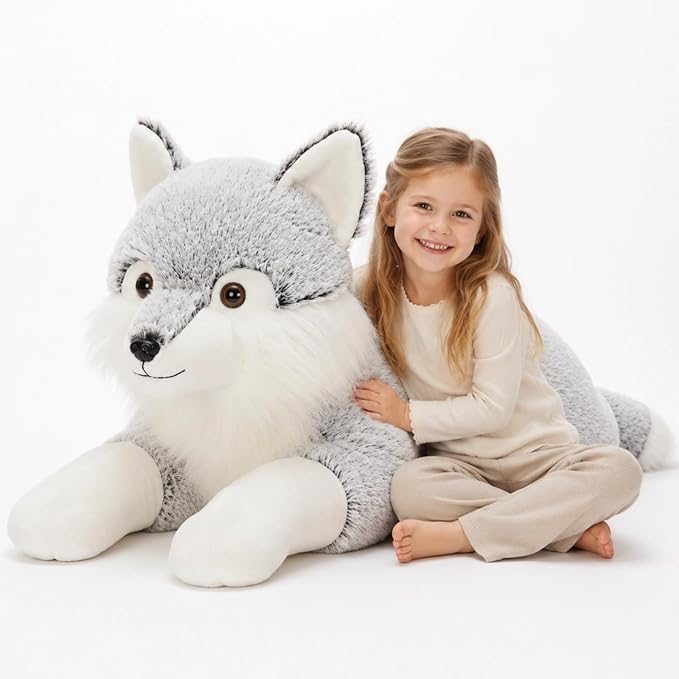 BENINY 30 Inch Giant Wolf Stuffed Animal, Super Soft Big Winter Wolf Plush Toy Pillow, Fluffy Stuffed Wolf Plushie for Kids and Adults, Birthday