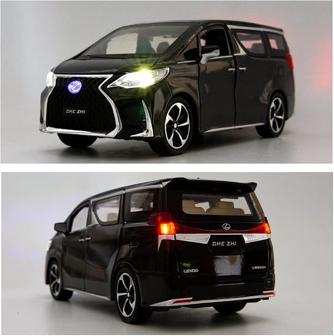 WAKAKAC Model Car 1/24 LM300 MPV Alloy Pull Back Metal Collectible Toy Car with Light and Sound, Toy Vehicle Door Can be Opened, Gift Black