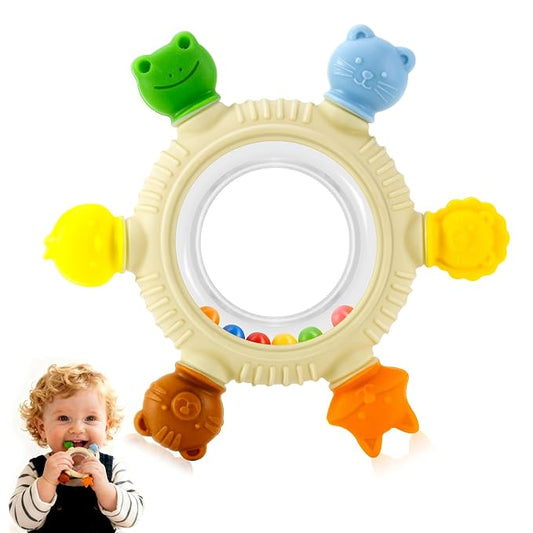 Baby Teething Toys for 0-6 6-12 Months, Silicone Baby Teether, Freezer Safe Sensory Teething Toy, Easy Grip Infant Chew Toy for Sore Gum Relief, BPA-Free