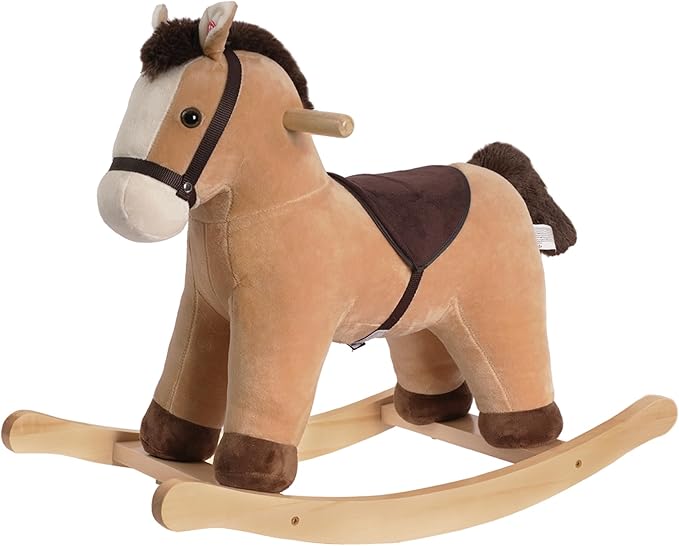 Rock My Baby Rocking Horse, Rocking Animal with Realistic Sound, Stuffed Rocker for Toddlers 18M+, Soft Filling Ride on Pony, Light Brown Horse, CPC Certified