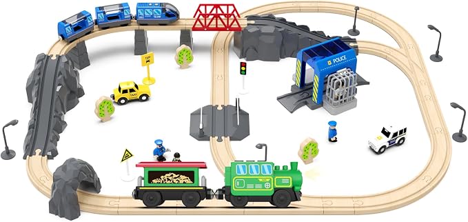 Battery Operated Locomotive Train Set for Wooden Train Tracks,Powerful Engine Train Vehicles Train Electric Remote Control Cars with Light&Sound Train Toy Gift for Kids Toddler
