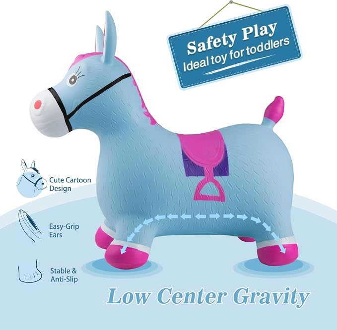 INPANY Bouncy Horse Hopper Toys, Toddlers Bouncing Farm Animals, Inflatable Jumping Hopping Horse, Ride on Rubber Bouncer for Kids, Outdoor Indoor Cool Birthday Gifts for 2 3 4 Year Old Girl Boy