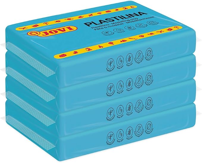 Jovi - Modeling Clay, 3 Pounds Total, 4 Non-Hardening Bars, 0.77 lb Each, Arts and Crafts Non-Toxic and Gluten Free Plasticine (Light Blue)