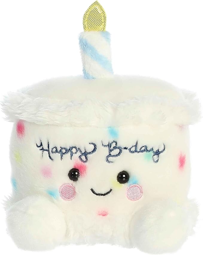 Aurora® Adorable Palm Pals™ Happy B'Day Cake Stuffed Animal - Fun Collectible Plush for Kids and Adult Collectors - Perfect for Decorating Rooms and Birthday Gifts - White 5.5 Inches