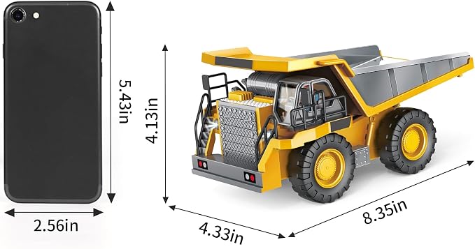 PREPOP Kids' RC Dump Truck Toy - Remote Control Construction Truck with Metal Bed, Lights & Sounds, for Boys Ages 6-10 Years and Up