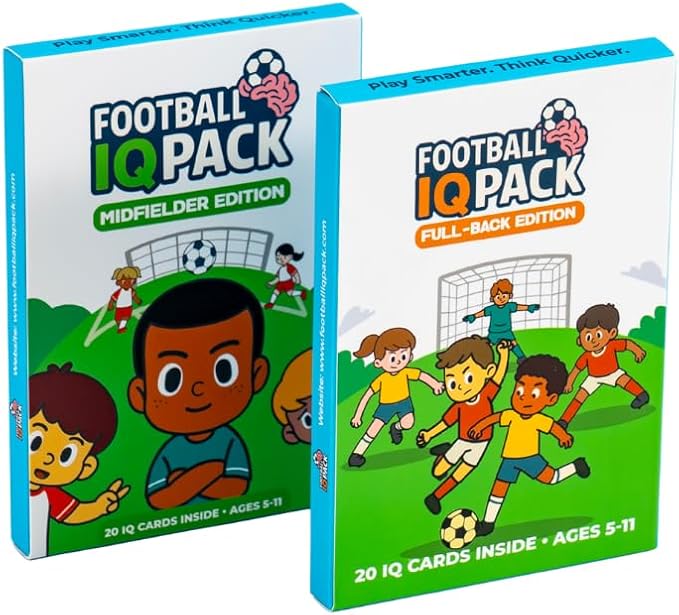Soccer IQ Cards by Football IQ Pack– Game Intelligence Cards for Kids Ages 5–11 | Learn Mindset, Defending, Attacking & Communication | (Midfielder Edition)