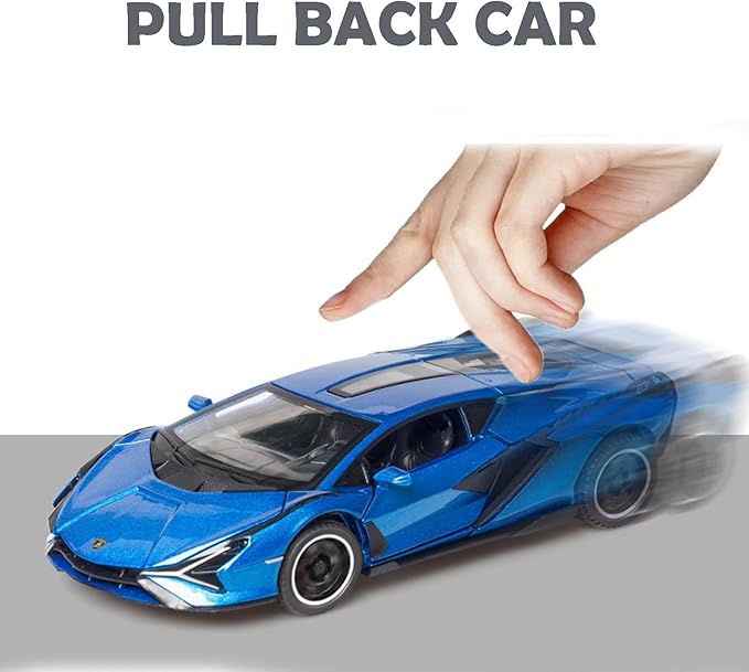 Lambo Toy Car Sian FKP3 Die-Cast Car Model with Lights and Sound Pull Back Toy Car for Boys Age 3 4 5 6 + Year Old (Blue)