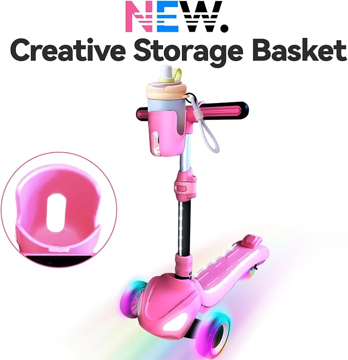 3 Wheel Electric Scooter for Kids Ages 3-10, w/Storage Basket, LCD Screen, Full Body Lights Up, Wide Deck, 5Mph Safe Speed, 90min Riding, Balance Foldable Kick Scooter for Boys & Girls