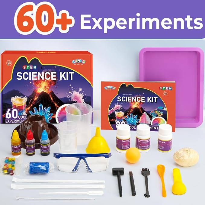 BenBen Science Kit for Kids Ages 6-8, 60 Easy Experiments with Volcano & Dinosaur Egg, STEM Gift for Boys Girls